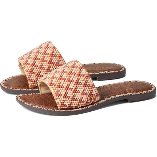 Gunner Peach Beaded Leather Slides