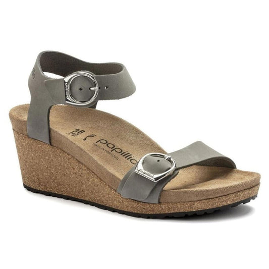 Papillio Soley Dove Grey Nubuck Leather Wedge Sandals