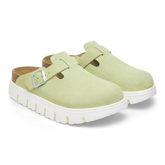 Papillio Boston Chunky Faded Lime Suede Leather Clogs
