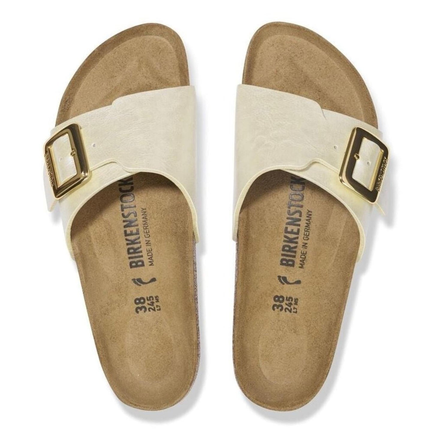 Catalina Luxe Buckle Graceful Pearl White Birko Flor Sandals