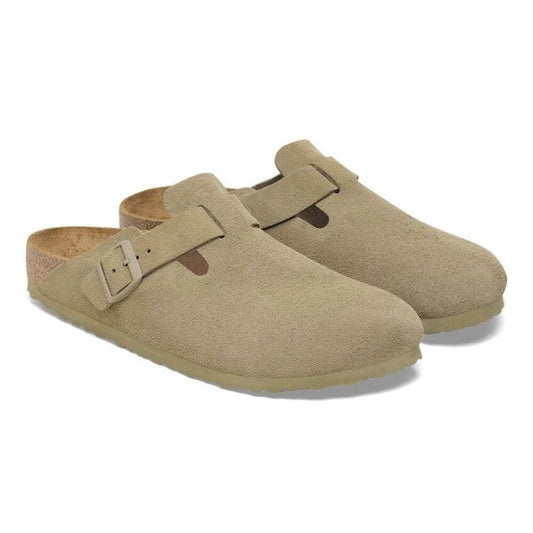 Boston Faded Khaki Suede Leather Clogs