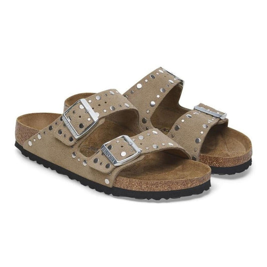 Arizona Rivets Taupe Suede Leather Sandals