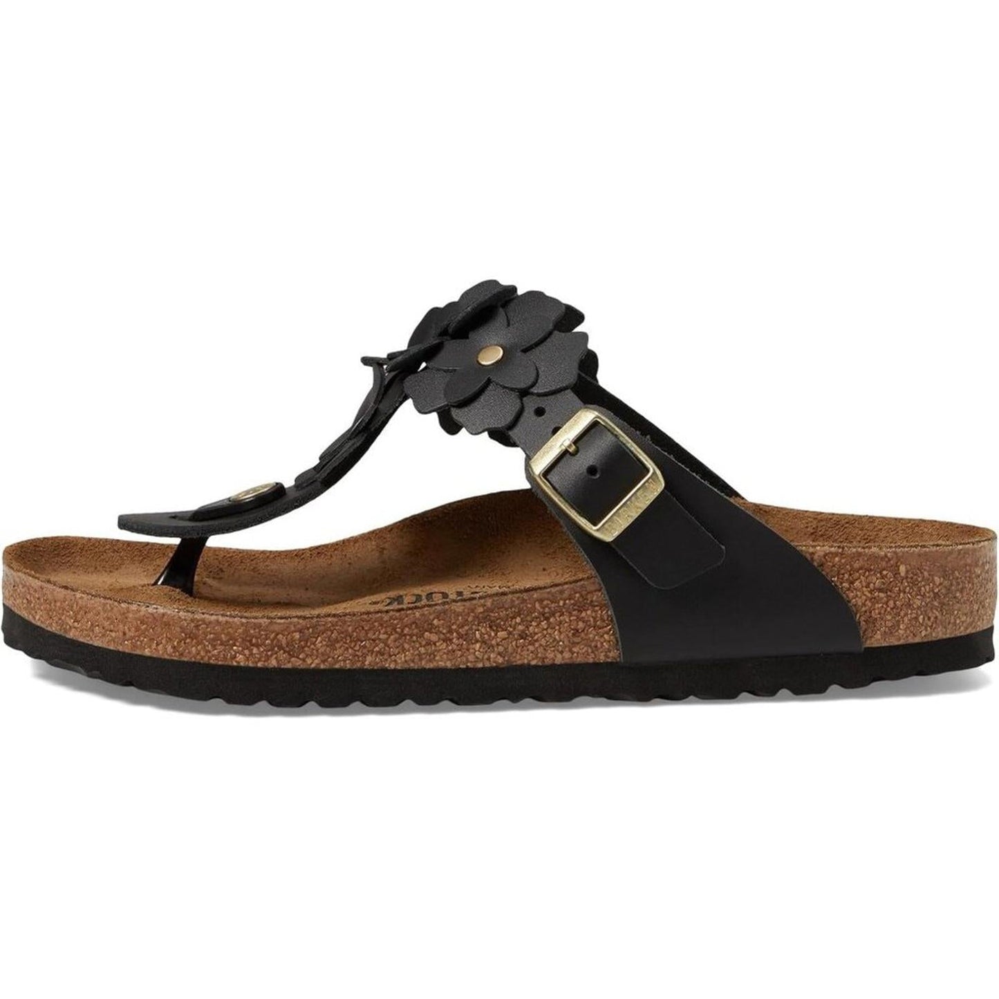 Gizeh Black Leather Flowers Sandals