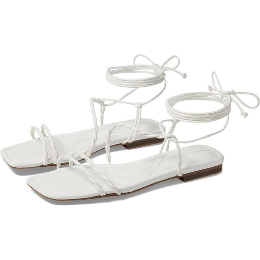 Lakita White Lace Up Flat Sandals