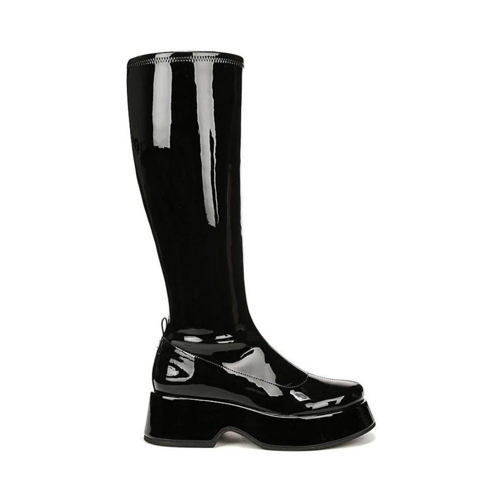 Kimberly Black Knee High Moto Boots