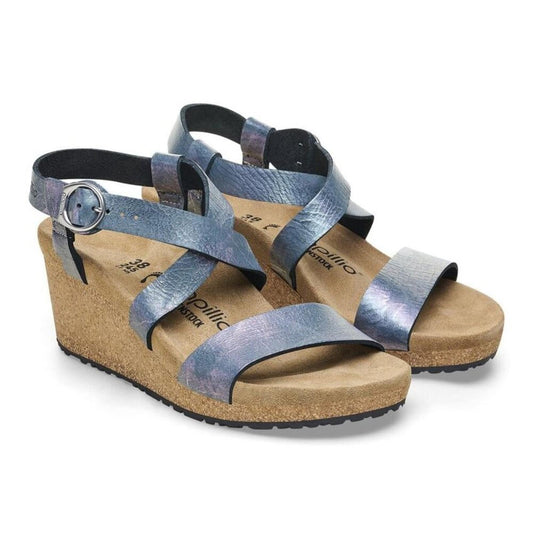 Papillio Sibyl Metallic Black Nubuck Leather Wedge Sandals