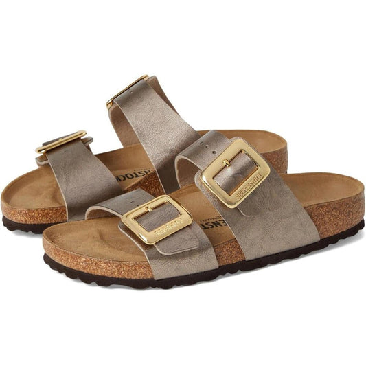 Sydney Luxe Buckle Taupe Slide Sandals