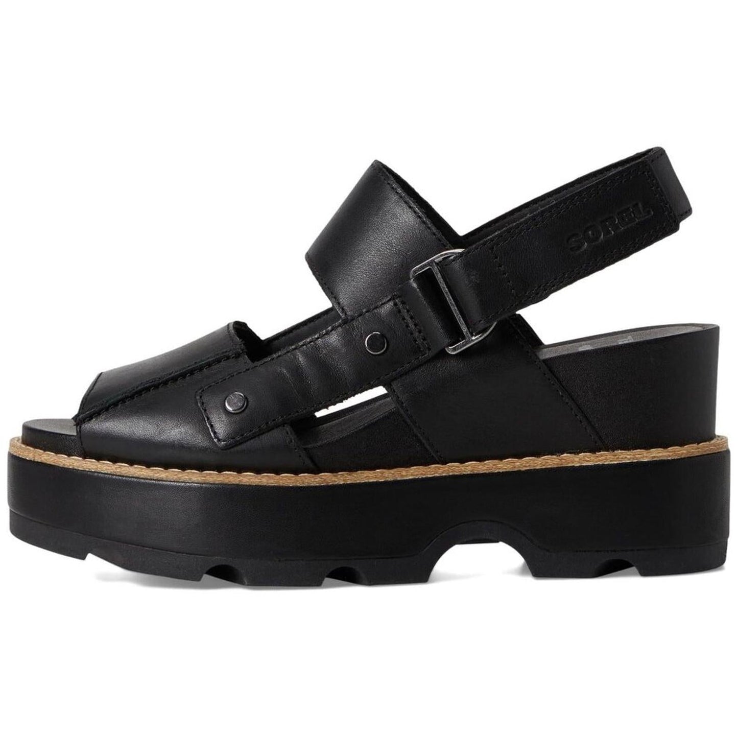 Joanie IV Black Leather Wedge Sandals