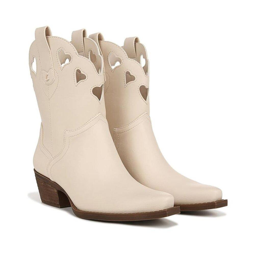 Jadia Vanilla Faux Leather Western Cowboy Ankle Boots