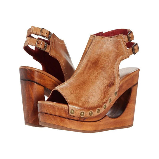 Imenlda Tan Rustic Leather Wedge Sandals