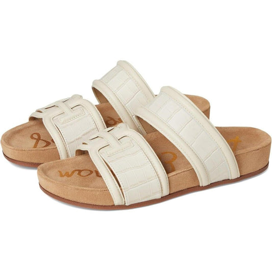 Rowan Ivory Leather Flat Slide Sandals
