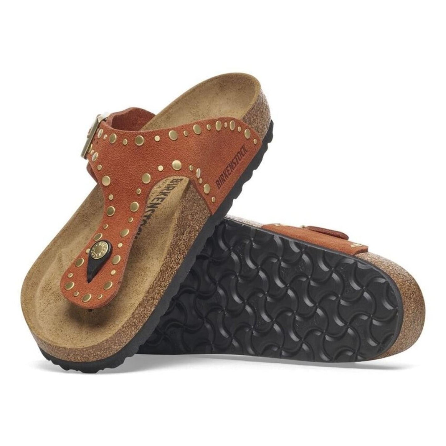 Gizeh Rivets Dark Rust Suede Leather Sandals