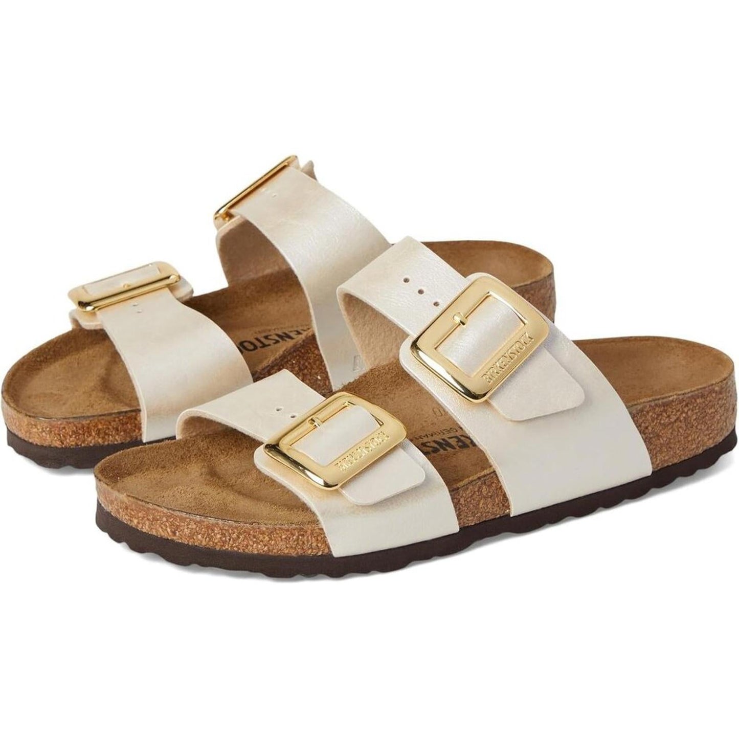 Sydney Luxe Buckle Pearl White Slide Sandals