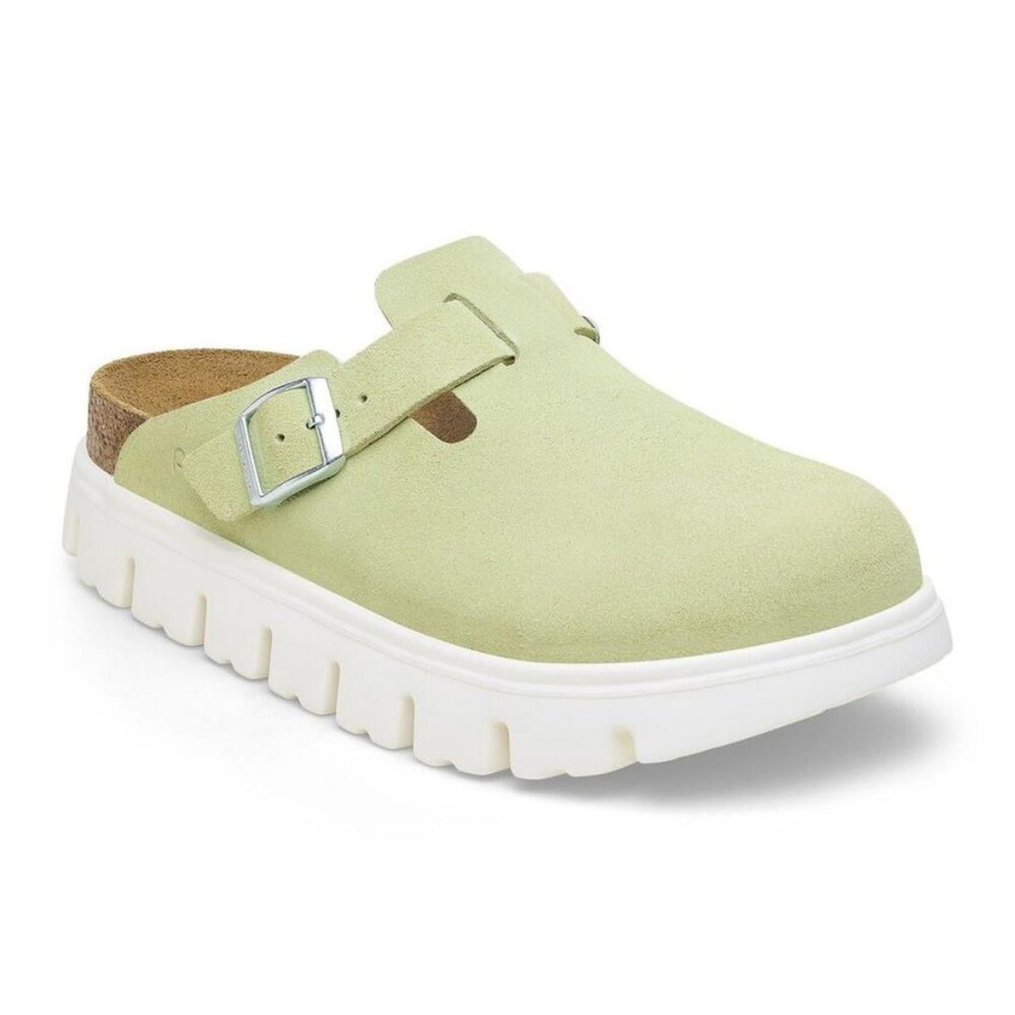 Papillio Boston Chunky Faded Lime Suede Leather Clogs