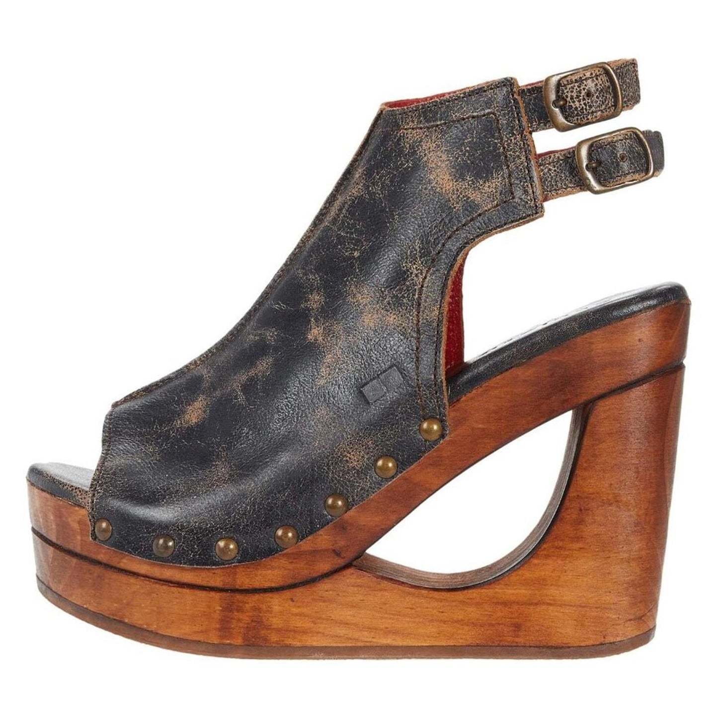 Imelda Black Lux Leather Wedge Sandals