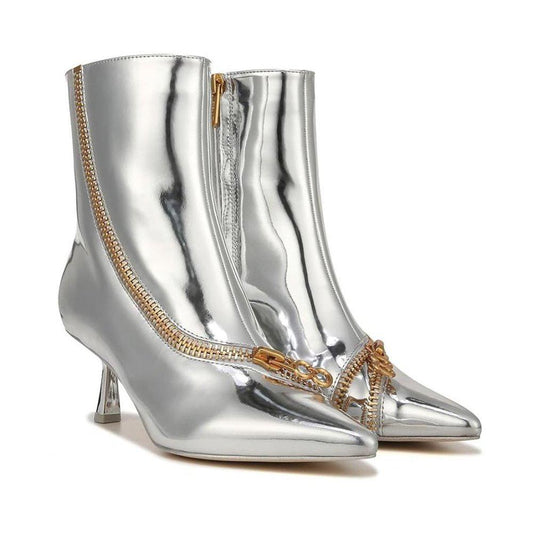 Sia Silver Zipper Detail Heeled Ankle Boots