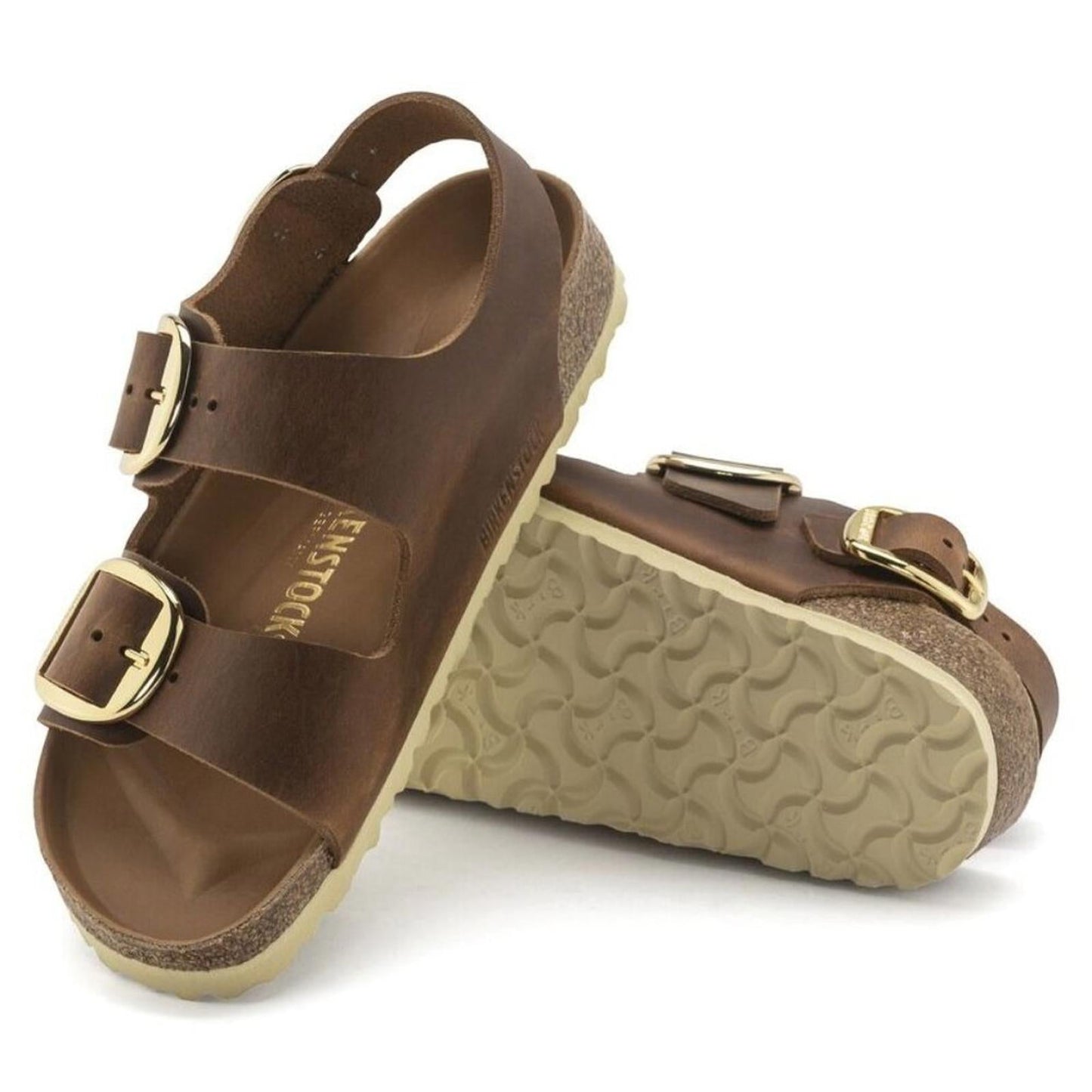 Milano Big Buckle Cognac Oiled Leather Sandals
