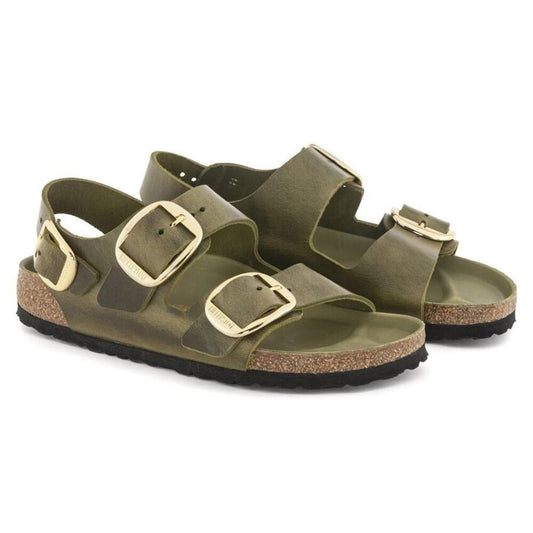 Milano Big Buckle Olive Green Oiled Leather Sandals