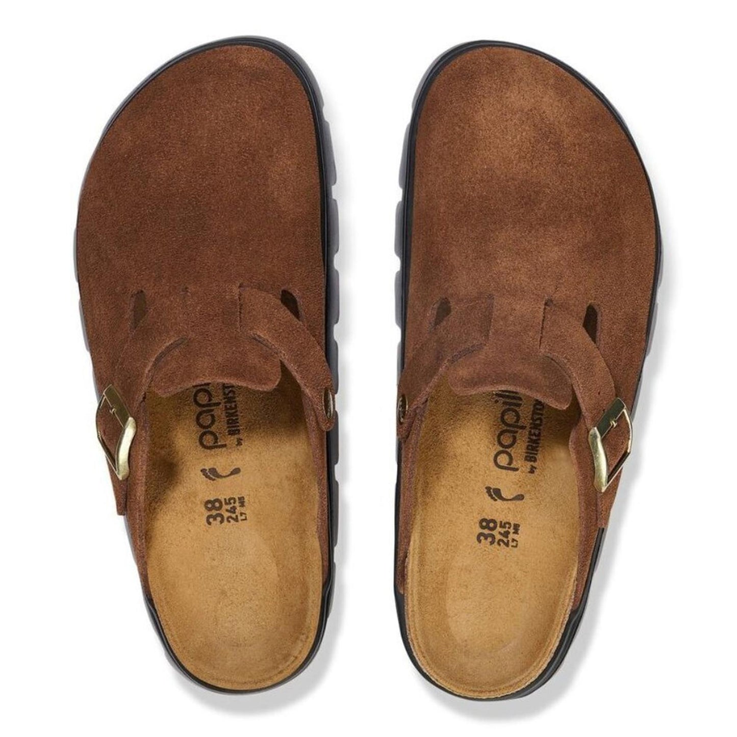 Papillio Boston Chunky Dark Tea Suede Leather Clogs