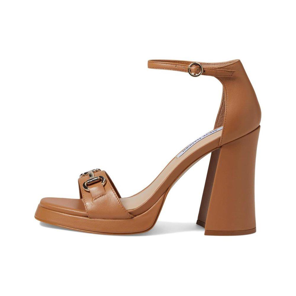 Cienna Tan Leather Metal Detail Heeled Sandals