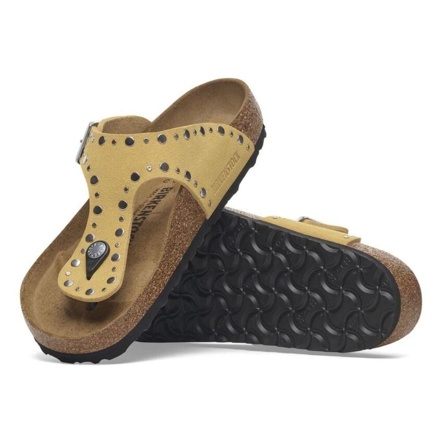 Gizeh Rivets Ochre Suede Leather Sandals