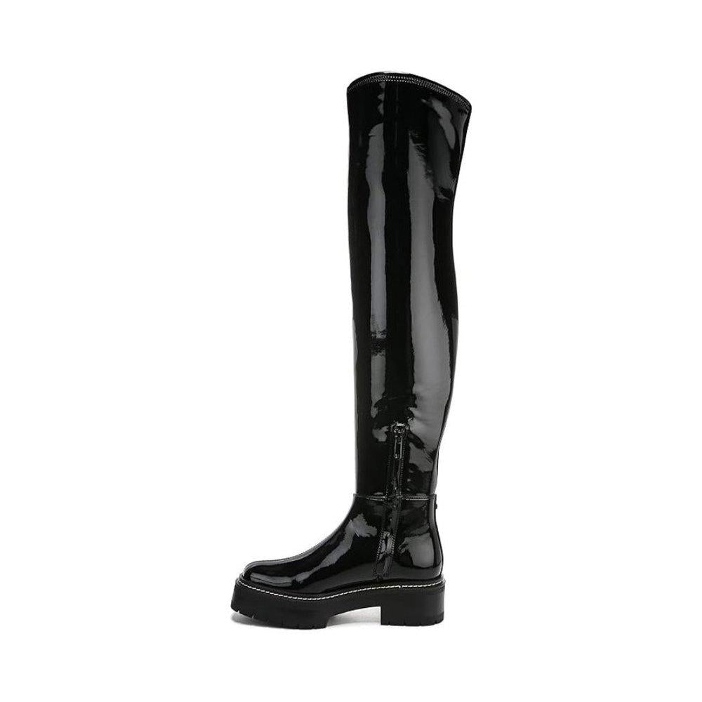 Lydia Black Patent Knee High Moto Boot